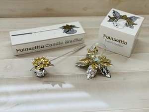 Dept 56 Christmas/Holiday Poinsettia Candle Holder & Snuffer Set - Silver /Gold