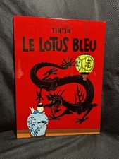 Vintage Herge  Adventures Of TinTin Le Lotus Bleu Lacquered Poster On Wood