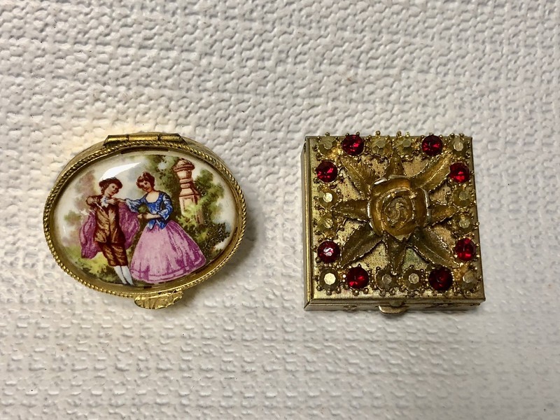 Lot of 2 Small Vintage Trinket Pill Boxes