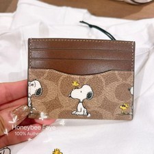 NWT Coach X Peanuts Slim Id Card Case In Signature Canvas With Snoopy Print