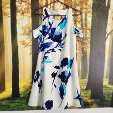 Lauren Ralph Lauren Womens 6 Cold Sholder Cut-Out Floral Crepe Shift Dress Blue