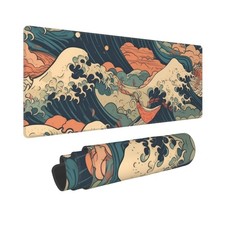 Vintage Japanese Wave Gaming Mouse Pad XL, Large Non Slip Rubber Mousepad, St...