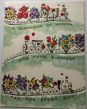 Vintage Made In The USA Embossed Trainload Of Wishes Birthday Card