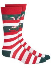 BAR III Mens Red Striped Arch Support Seamless Novelty Over The Calf Socks 7-12