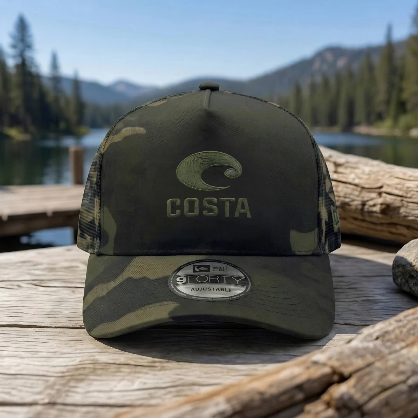 COSTA logo Embroidered 9FORTY Camo Mesh Trucker Hat Adjustable Cap