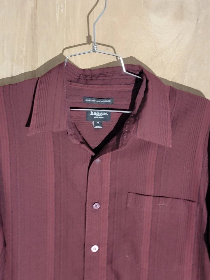 Camisa abotonada Haggar para hombre M granate borgoña manga larga microfibra de lujo Foto 4 de 4