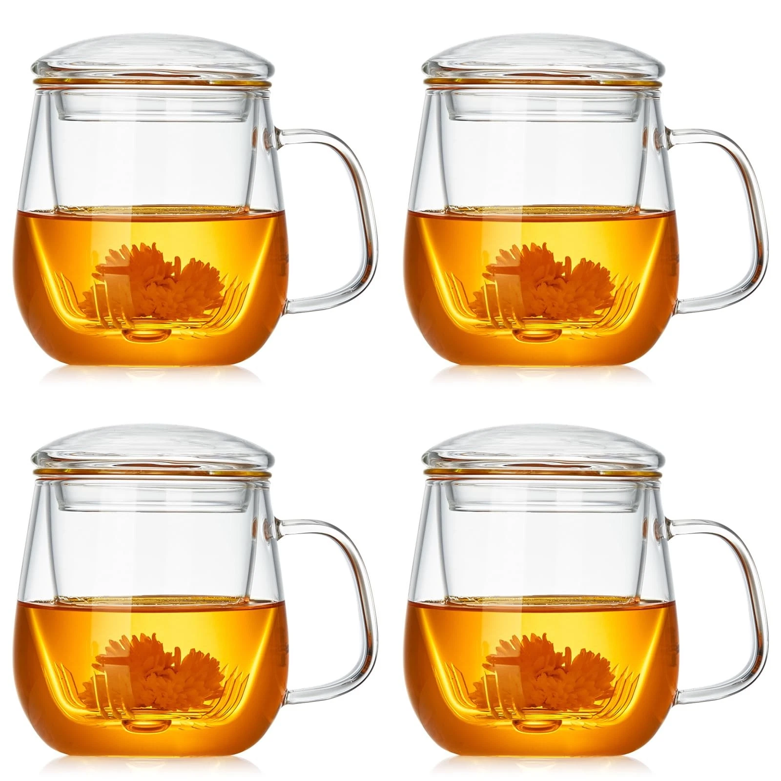DOPUDO Glass Teacups 4 Pack Tea Cup with 4 Count (Pack of 1), Clear
