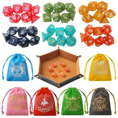 D&D Dice Set with Characters Pattern Dice Pouches, 42 Pcs polyhedral dice Set...