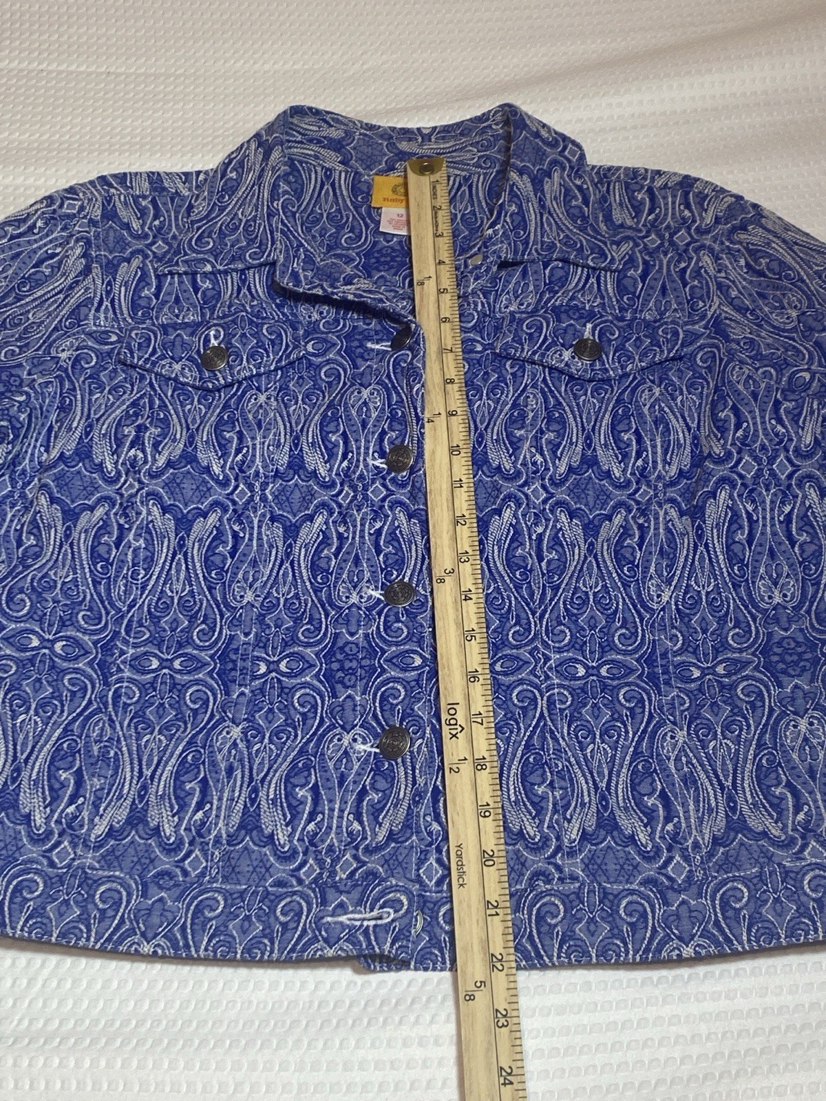 Ruby Rd Blue Jacket Sz 12 Geometric Pattern Metal… - image 7