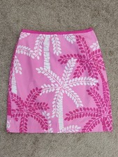 Lilly Pulitzer Vintage Pink White Women's Pencil Skirt Palm Trees Beach Size 6