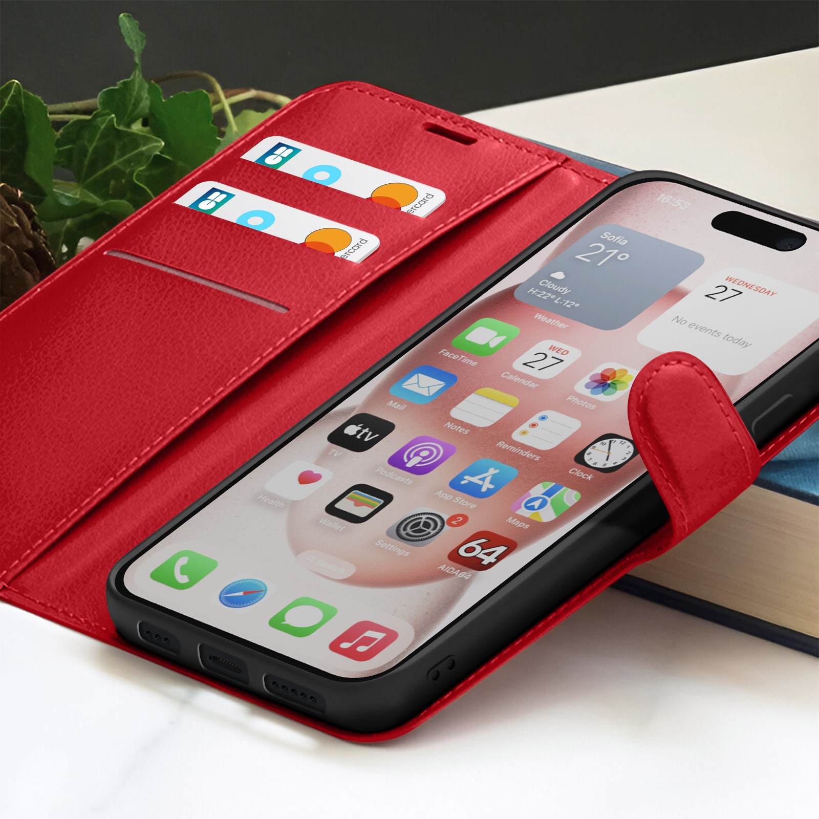 Étui pliable iPhone 15 rouge pour les déplacements urbains et sorties légères - 4