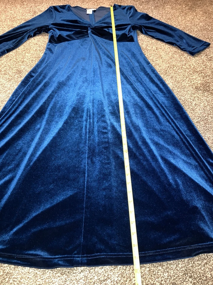 VTG Coldwater Creek Women’s P16 Dress Teal Blue Velvet Polyester/Spandex Petite - Image 4 of 4