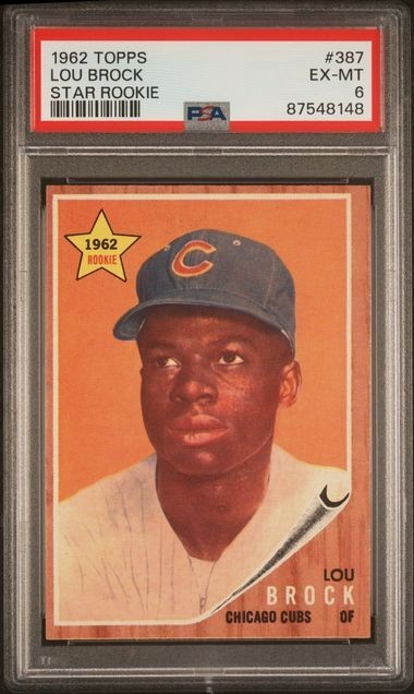 1962 Topps Lou Brock RC Rookie Card #387 Chicago Cubs EX-MT PSA 6