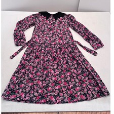 Vintage Chocolate Soup Girls Floral Dress Black Corduroy Collar Pink Roses USA