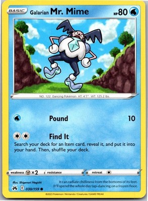 Galarian Mr. Mime 030/159 Common Crown Zenith Pokemon Near Mint