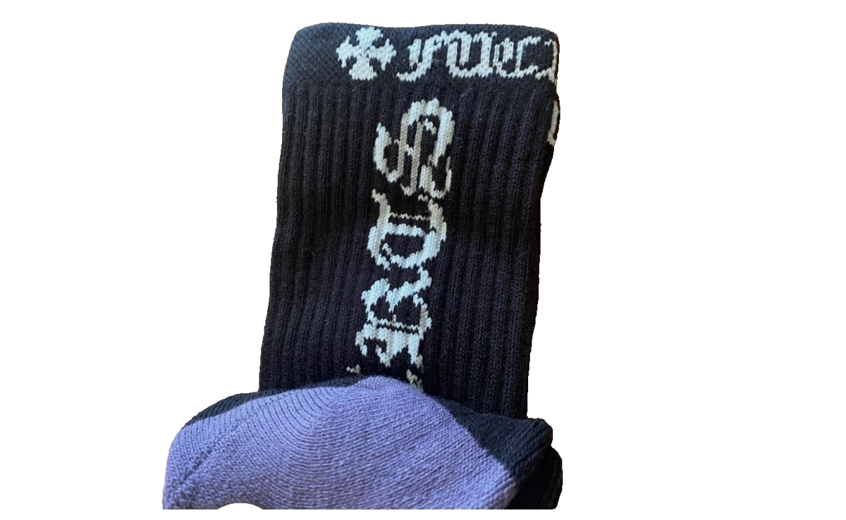 Chrome Hearts Dagger Socks | Cross Logo CH Large 9-13 Black Blue