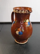 ANTIQUE POTTERY EARTHENWARE RUSTIC PITCHER POT CREAMER JUG LUSTER WEAR 