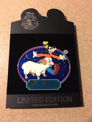 Disney Pin Jumbo Horoscope Zodiac LE 300 Aries Goofy and Ram 2009
