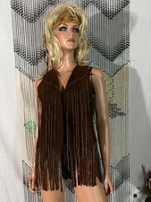 VTG Handmade 60s Brown Suede Leather Vest Fringed Knots Hippy Woodstock S