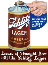 Schlitz Beer - Intro of Conetop Style Can NEW Sign: 18" Tall Diecut USA Steel