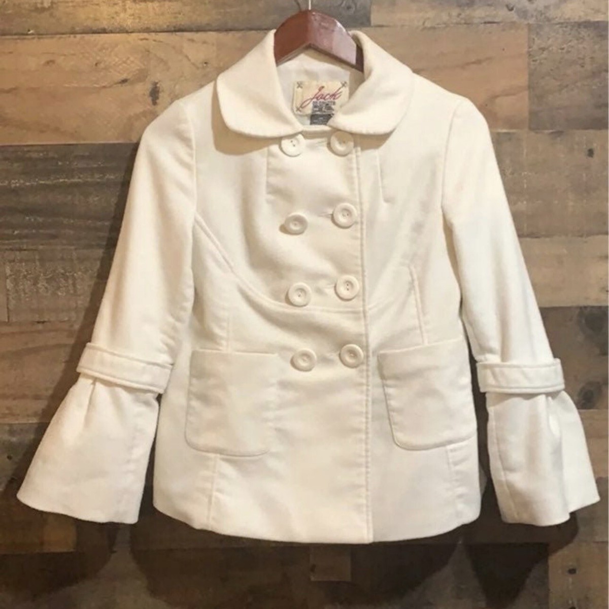 BB Dakota White Double Breasted Winter Pea Coat Jacket Flare Bell Sleeves XS