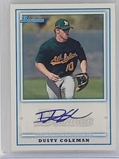 2010 Bowman Dusty Coleman On Card Autograph #BPA-DC Oakland Athletics