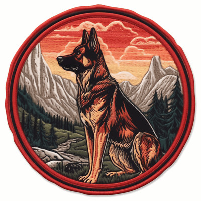 German Shepherd Patch Iron-on Applique Animal Badge Canine Dog Mountain Nature