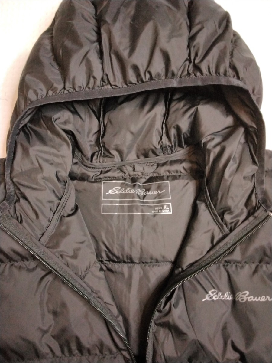 Eddie Bauer Wide Channel Hooded Black Down Jacket Men's XL #J1387