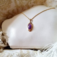 Collier Vintage Plaqué Or Poinçonné Chaine 50 cm Pendentif Améthyste H 40/30mm