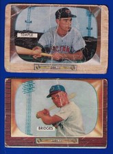 2 REDS LOT 1955 BOWMAN #31 JOHNNY TEMPLE ROOKIE #136 ROCKY BRIDGES