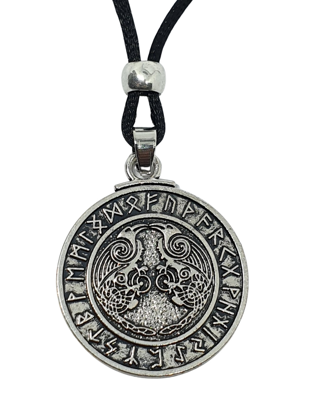 Odin Raven Necklace Pendant The All Father Huginn and Muninn Rune Beaded Cord
