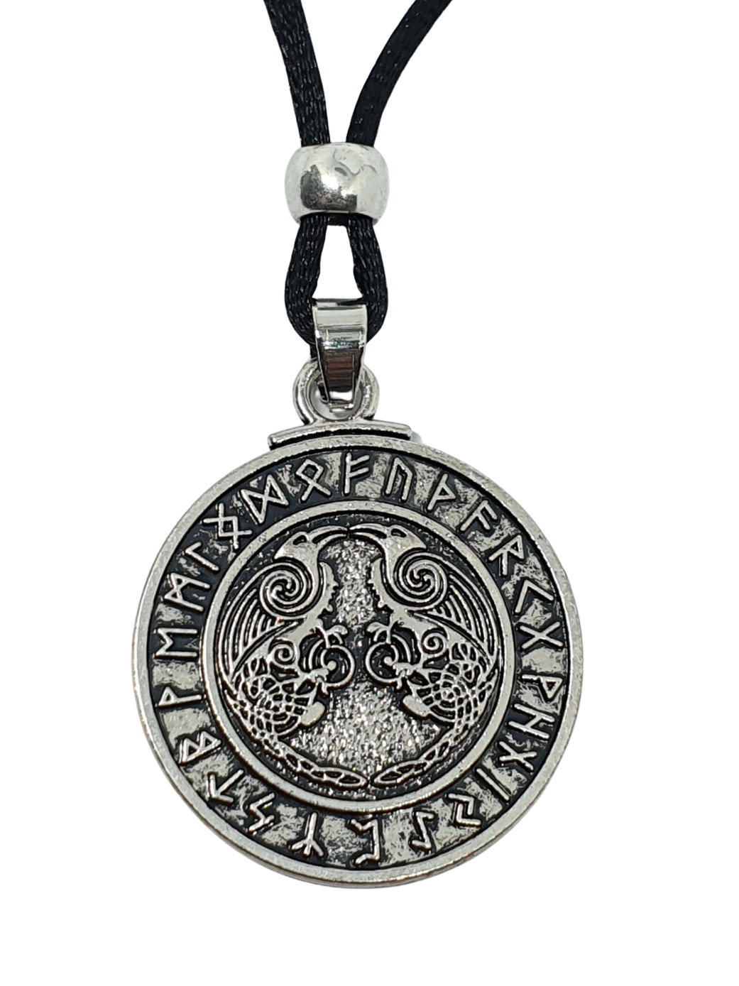 Odin Raven Necklace Pendant The All Father Huginn and Muninn Rune Beaded Cord