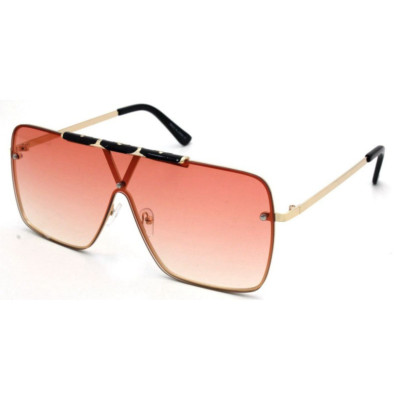 Oversized Shield Sunglasses Fashion Visor Sunglasses Trendy Gold Frame Pink Lens