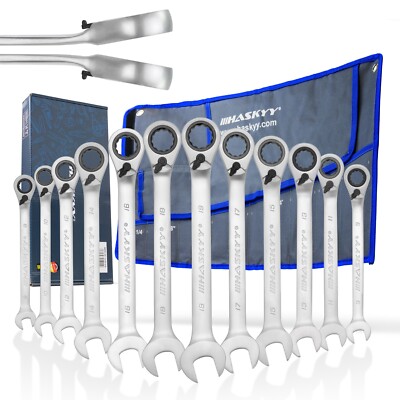 Ratschen-Ring-Maulschlüssel Satz 8-19mm Ringratschenschlüssel Set Arbeitswinkel