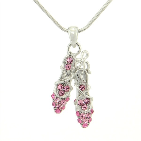 Ballerina Slipper Pendant with Swarovski Crystals on 18 Inch Pink Chain-image