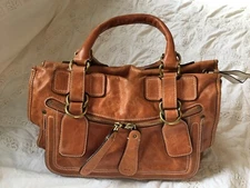 CHLOE Bay Cognac Tan Leather Satchel Purse Bag-NICE