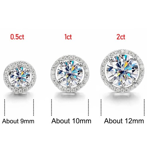 D Color VVS1 Real Moissanite Halo Stud Earrings For Women 925 Sterling Silver - Picture 9 of 20