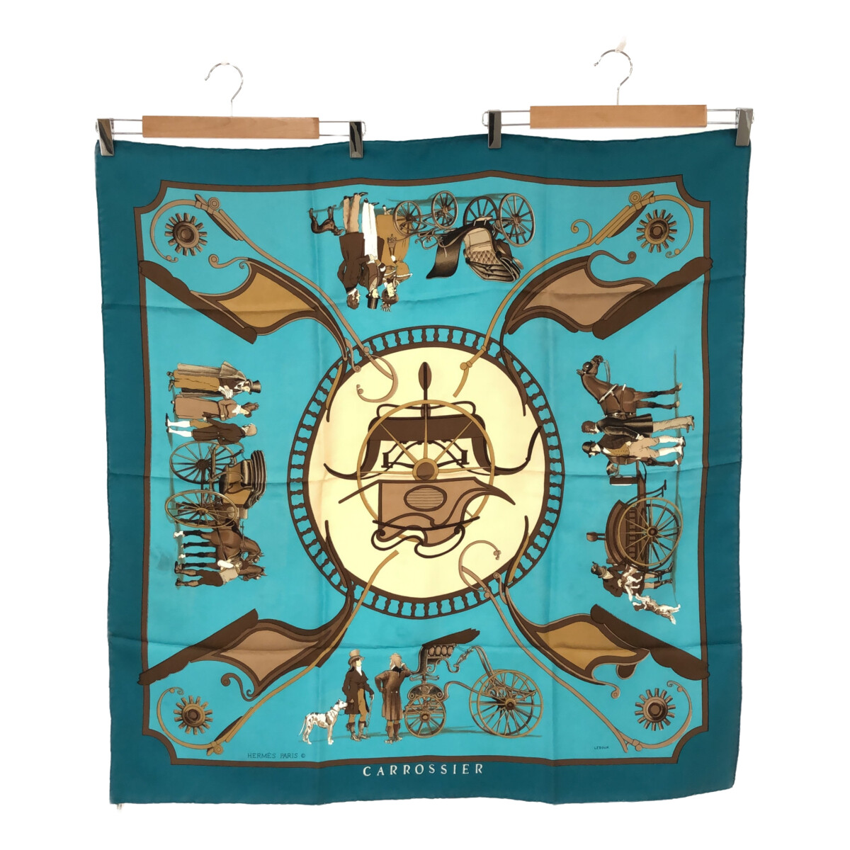 【最終値下げ】HERMES カレ90 CARROSSIER Hermes Carre90 Scarf Carrossier Carriage Silk Light Blue