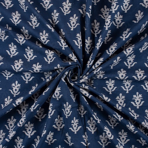 1 Yard Indian Cotton Indigo Blue Fabric Jaipuri Hand Block Floral Print Fabric - Picture 2 of 5