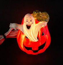 Vtg Halloween Pumpkin Ghost Night Light Up Ceramic Jack-O-Lantern Decor Taiwan