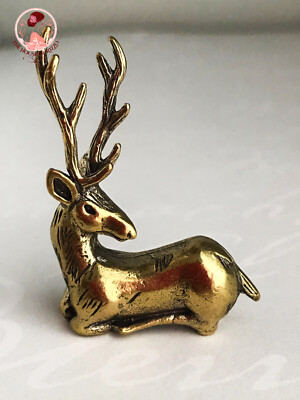 Skulptur Figur Hirsch massiv Messing kleine Größe Wohnkultur Regal Schreibtisch Ornament 