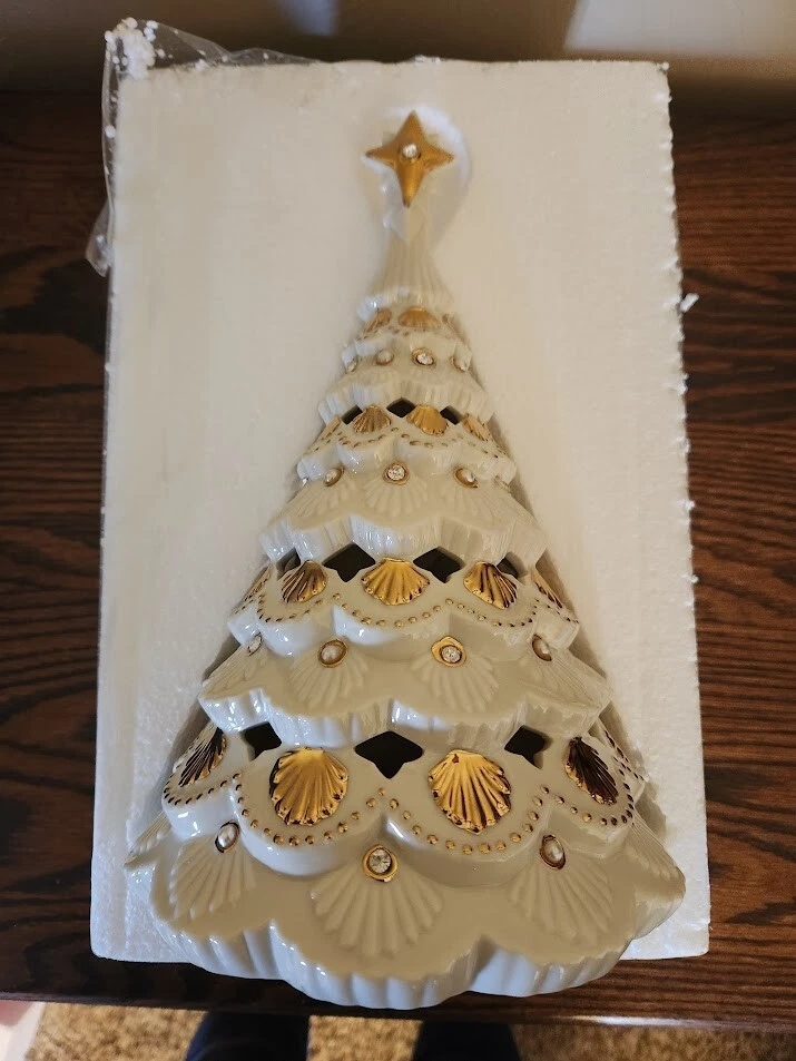 LENOX~ ÁRBOL DE NAVIDAD ILUMINADO FLORENTINO Y PERLA Grande 10.5" Hermoso Centro de Mesa Foto 4 de 4