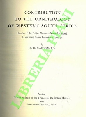 MACDONALD J.D. - Beitrag zur Ornithologie Westsüdafrikas. resu