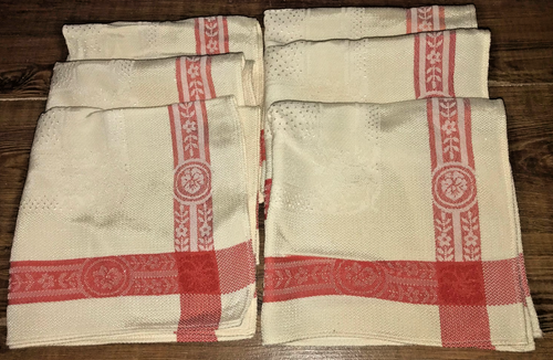 Partia 6 serwetki Serwetki Vtg 1940s Damasceński Krem Spalony Pomarańczowy Kwiatowy 14 w kwadracie EXC - Zdjęcie 1 z 3