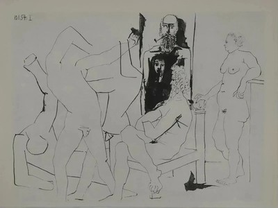 Pablo PICASSO: Comédie Humaine, Der Bildhauer Und Seine Muse, Héliogravur, 1954