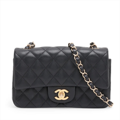Chanel Mini Matelasse 20 Caviar Skin Single Flap Single Chain Bag Black Silver M