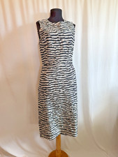 Michael Kors Collection Black White Striped Krinkle Fabric Midi Dress - 6 Small