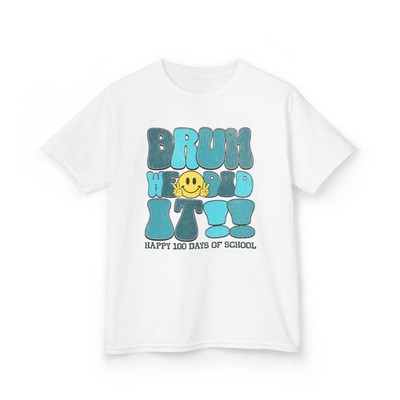 Bruh We Did It 100 Days of School Celebration Student T-Shirt, Retro Graphic