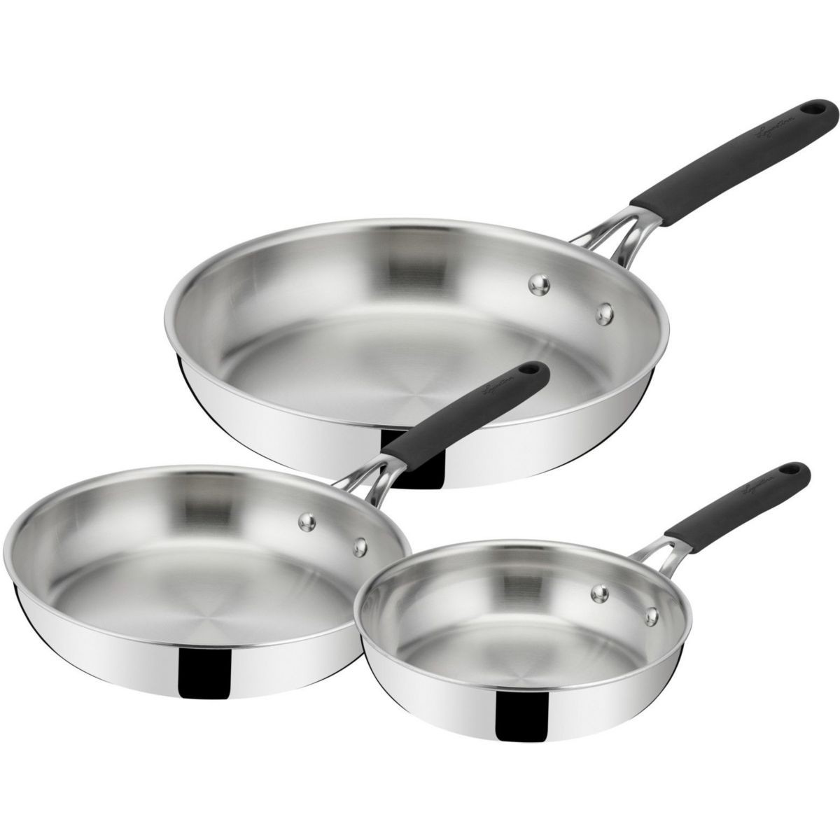 Batterie de cuisine Lagostina 3 poêles induction Esperta Triply 20 24 28 cm en acier inoxydable