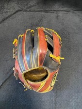 ASICS Hardball Glove Red  Black with Yellow Stitch Used Adult Size